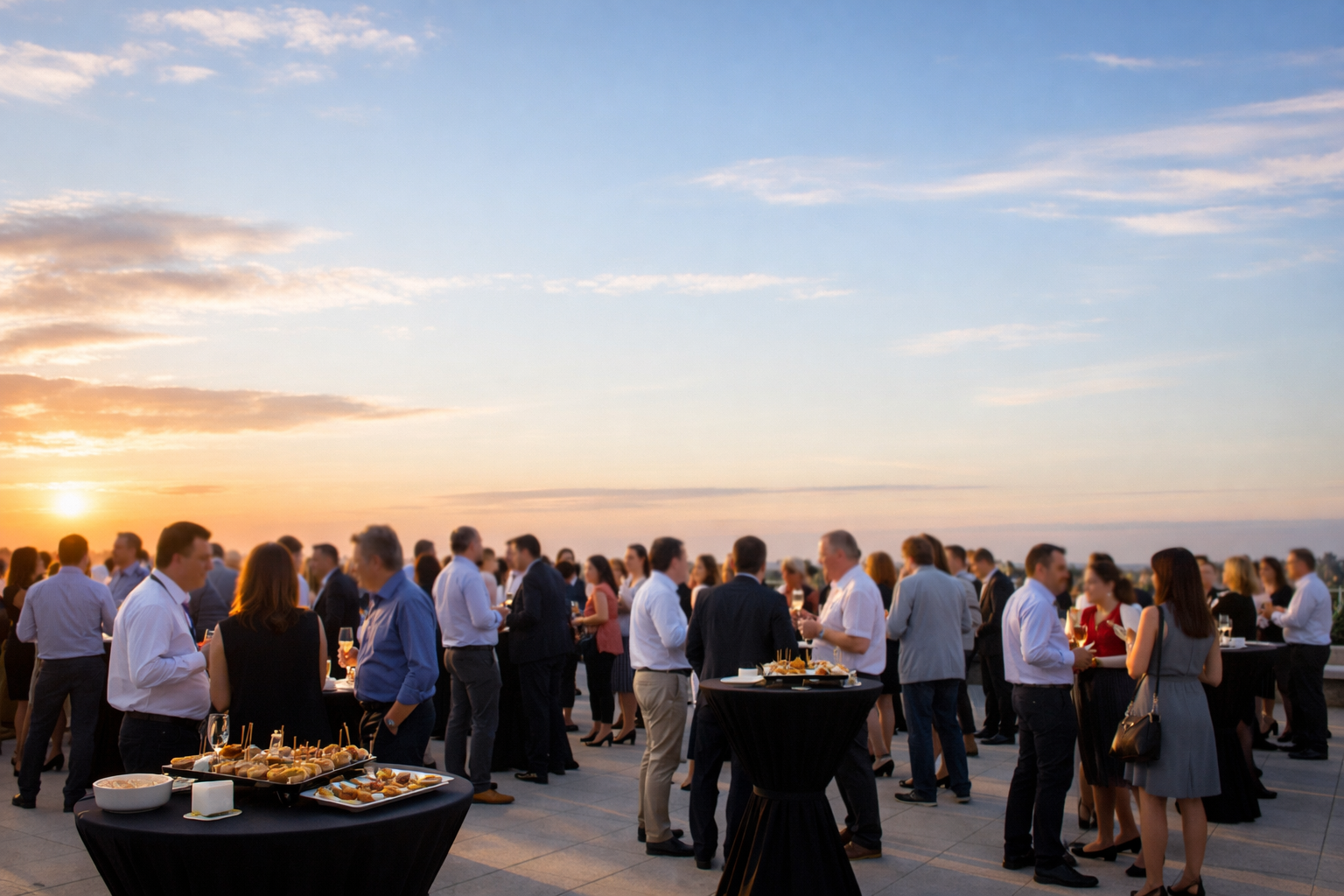 Soirée d'entreprise sur terrasse ensoleillée